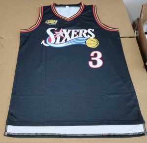 Maillot de Basket #3 Iverson 76ers 2001 Finals Noir print